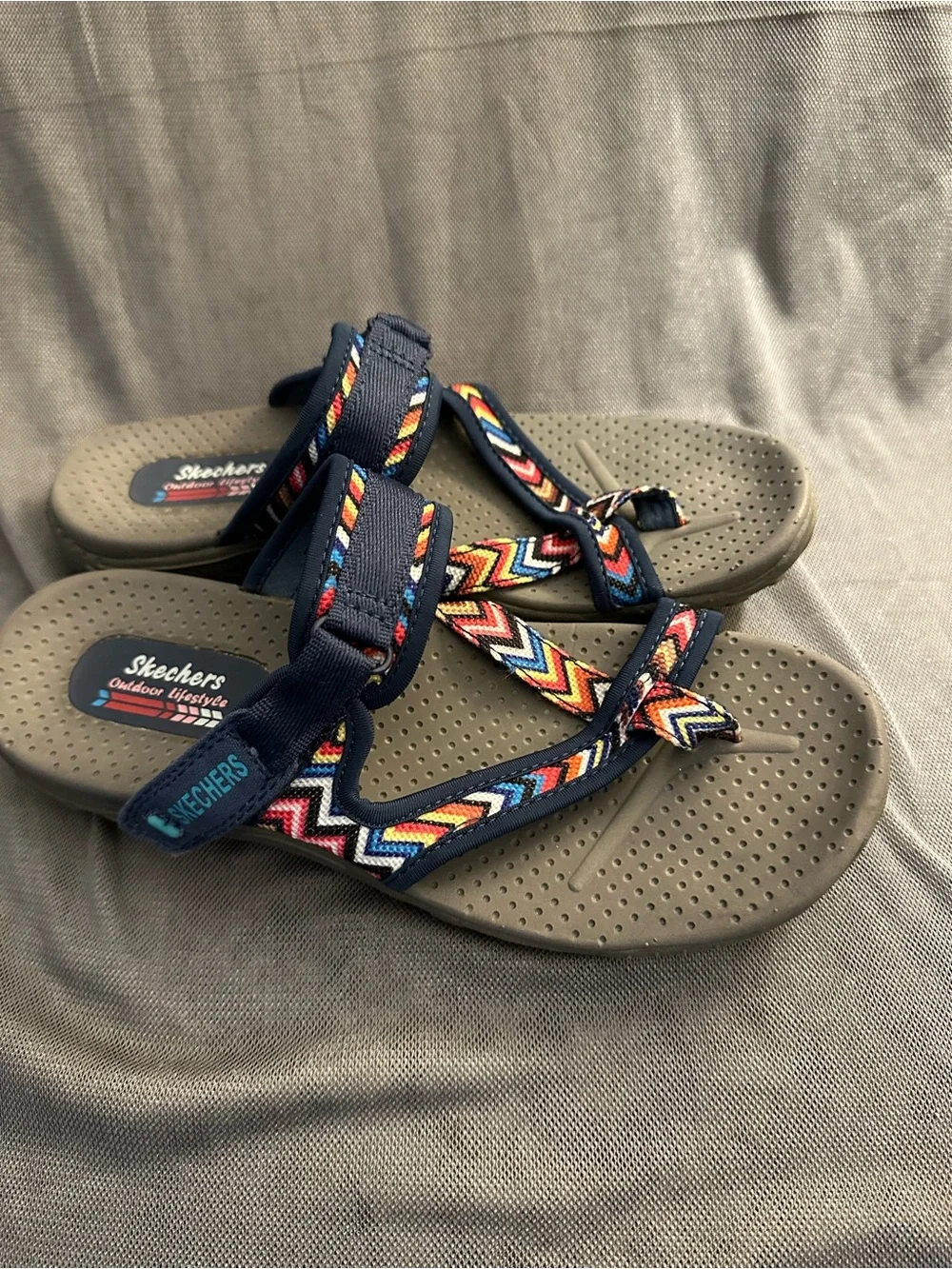 Skechers Navy Sandals with Multicolor Chevron Straps